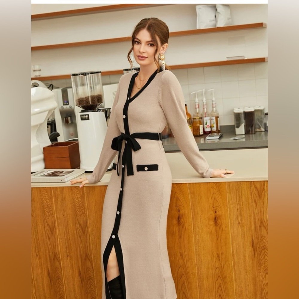 SHEIN button front belt dress
